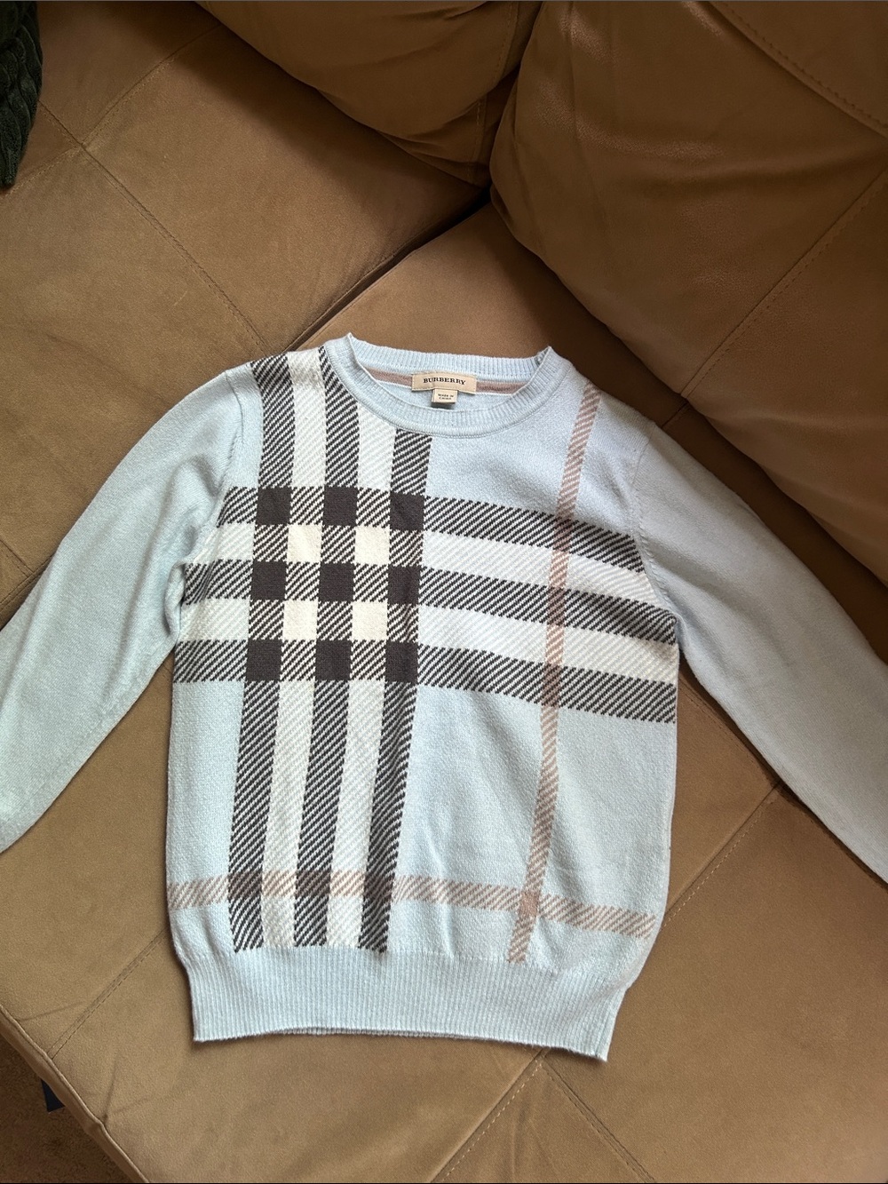 Burberry Light Blue Plaid Knit Sweater